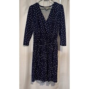 Lark & Grey Polka Dot Pleated Midi Swing Dress Rockabilly,Sz PM, Blue and White